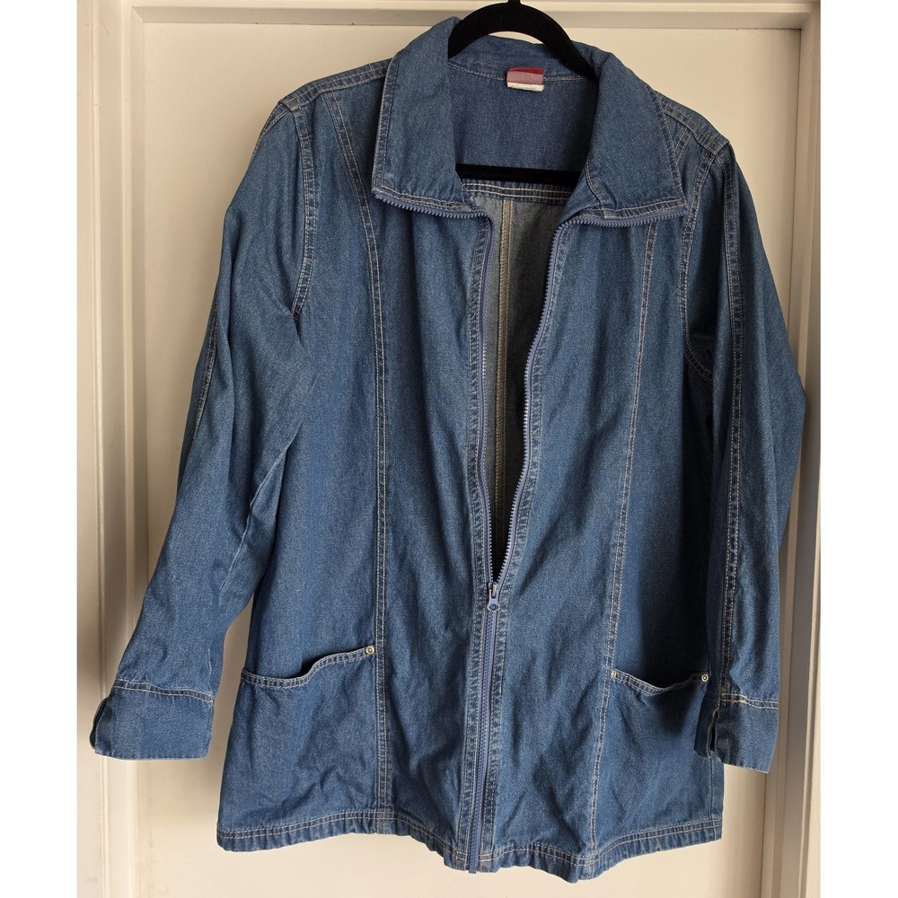 Vintage‎ Tudor Court Women's Denim Jacket XL Blue Cotton Casual Jean Blazer
